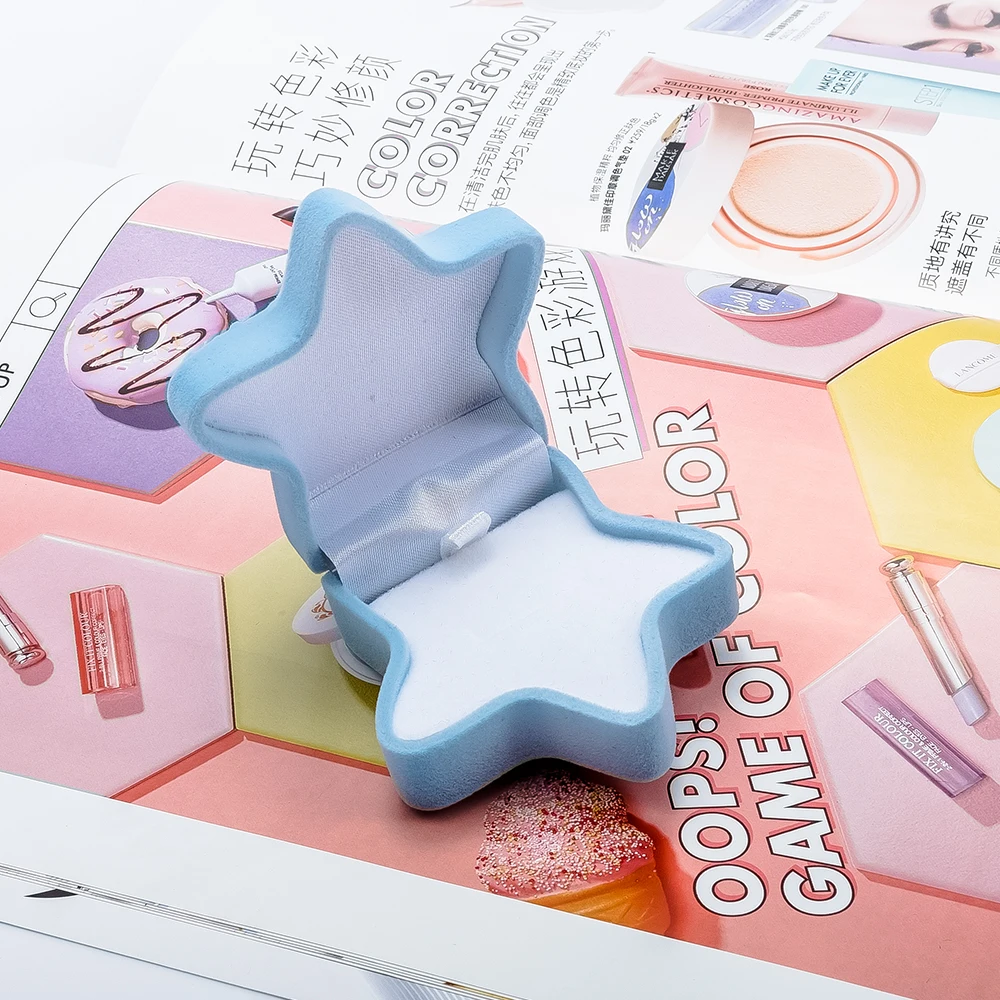 Милая коробка для колец синяя розовая Морская звезда узор в горошек шкатулка