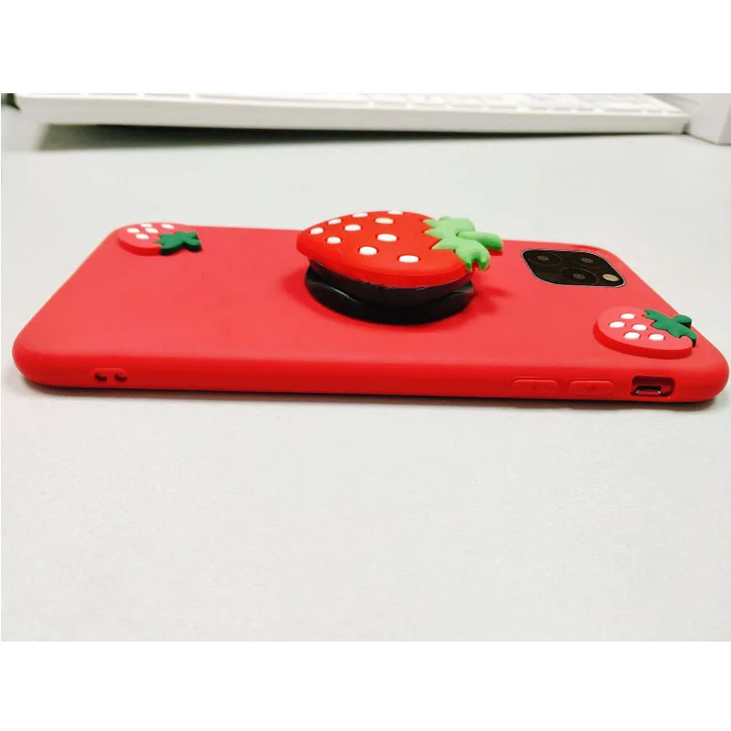 cute 3d strawberry soft silicone case for iphone 12 pro max se 2020 cover holder ring stand phone cases for iphone 11 pro max free global shipping