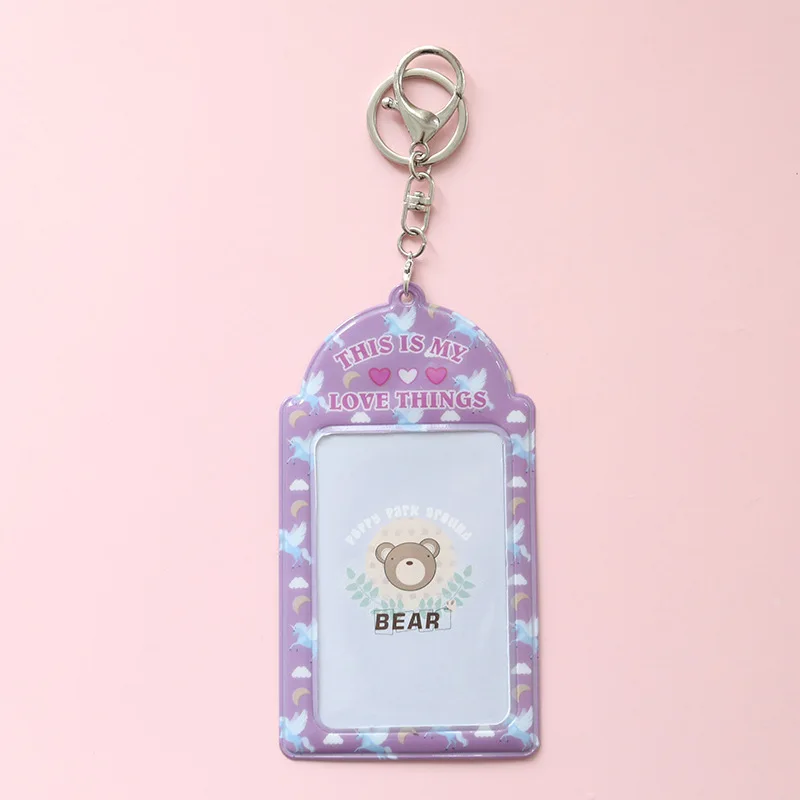 

2 Pockets Colorful Photo Card Holder Pockets for Mini Photo Sticker & Name Card 3 Inch 6.35 x 9cm Photos with Key Chain