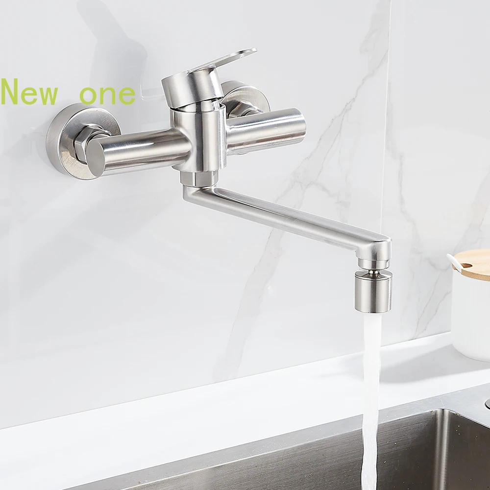 

Cold Hot Water Mixer Bathroom Sink Faucet Kitchen Wall Mounted Universal Head Faucet Rotable Sink Tap Dual Hole Single Handle