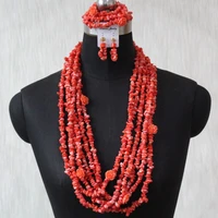 dudo genuine coral jewelry set layers long design nigerian women weddings jewellery necklace bracelet earrings original style