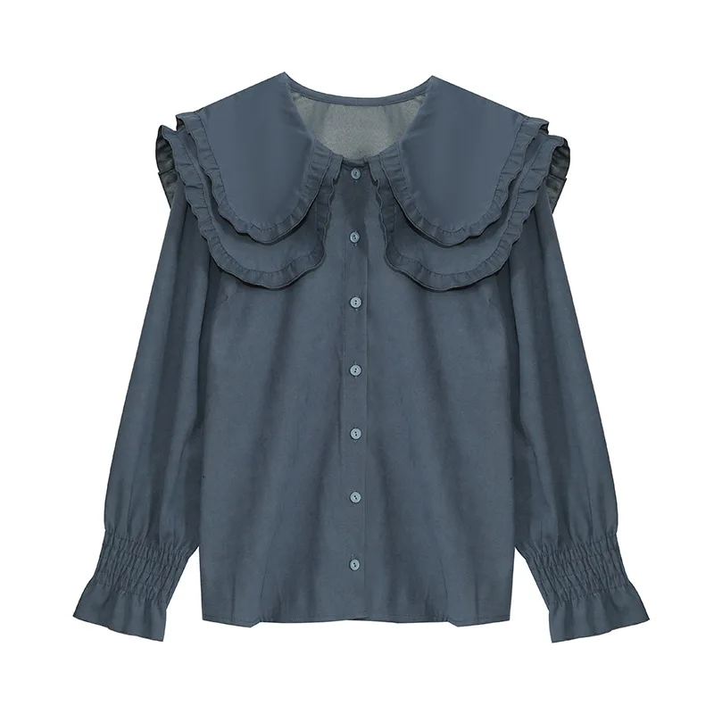 

21 spring and autumn new large women's doll collar shirt double collar bottomed shirt plus size women clothing shirt