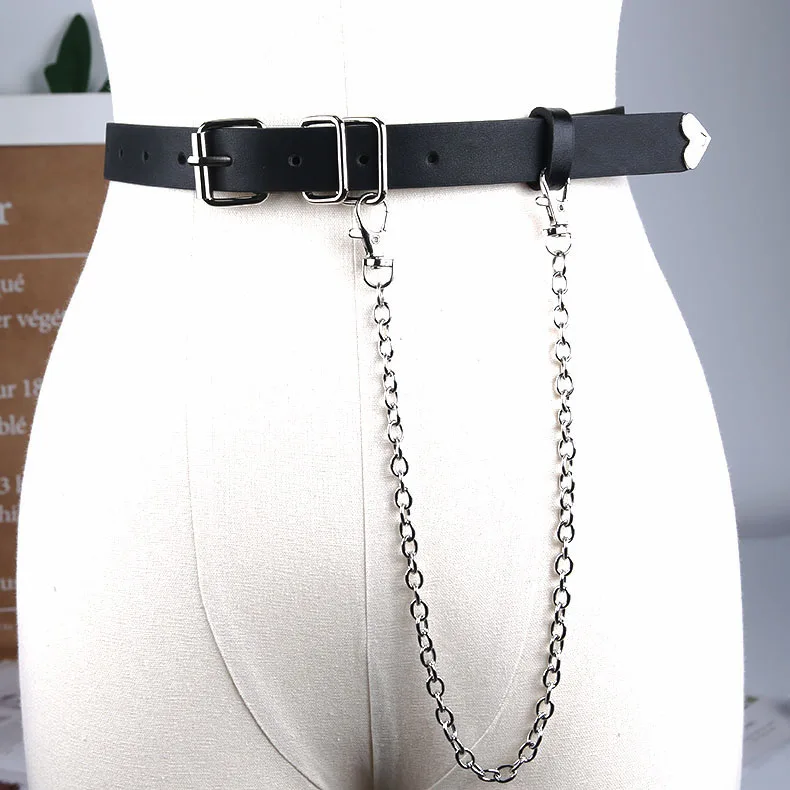 

Unisex Hip Hop Rock Punk Style Waist Chain Belt Fashion Metal Buckle Pin Strap Casual Jeans Trousers Pants PU Leather Waistband