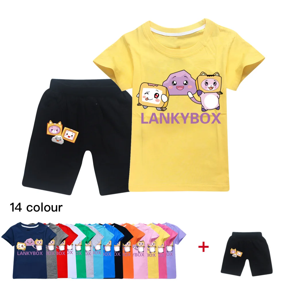 

New Lankybox game Summer Baby Girls Boys Clothes Outfits Kids cotton Short Sleeve T-Shirts+Shorts 2pcs Outfits Children's Suit