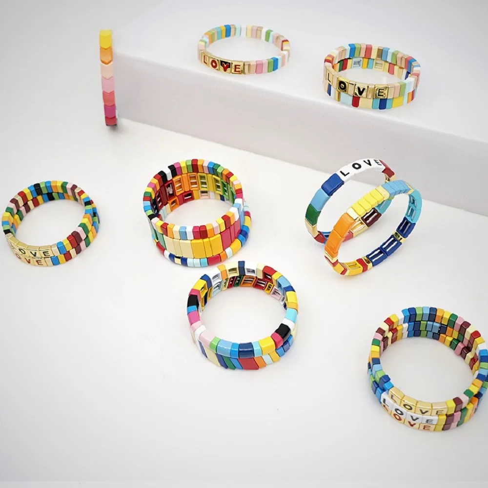 Эмалированные радужные браслеты Shinus Boho Летний Пляжный браслет для женщин