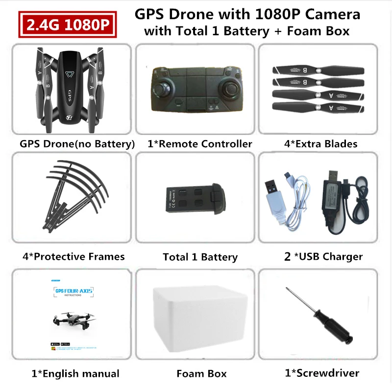 1080 2.4G Foam Box 1 S167 RC Дрон с GPS 4K Квадрокоптер с 4 K/1080 P 5G WiFi FPV HD широкоугольная камера складной Квадрокоптер Дрон VS E58 SG906 F11 XS812 - Цвет: 1080 2.4G Foam Box 1