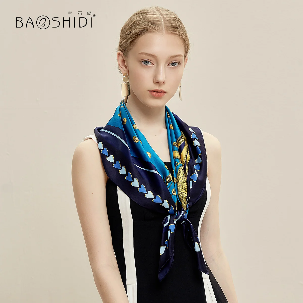 

★Большой Шелковый квадратный шарф с драгоценными камнями и бабочками, шелковый шарф, женская шелковая шаль 2019, окрашенное в наньму сердце