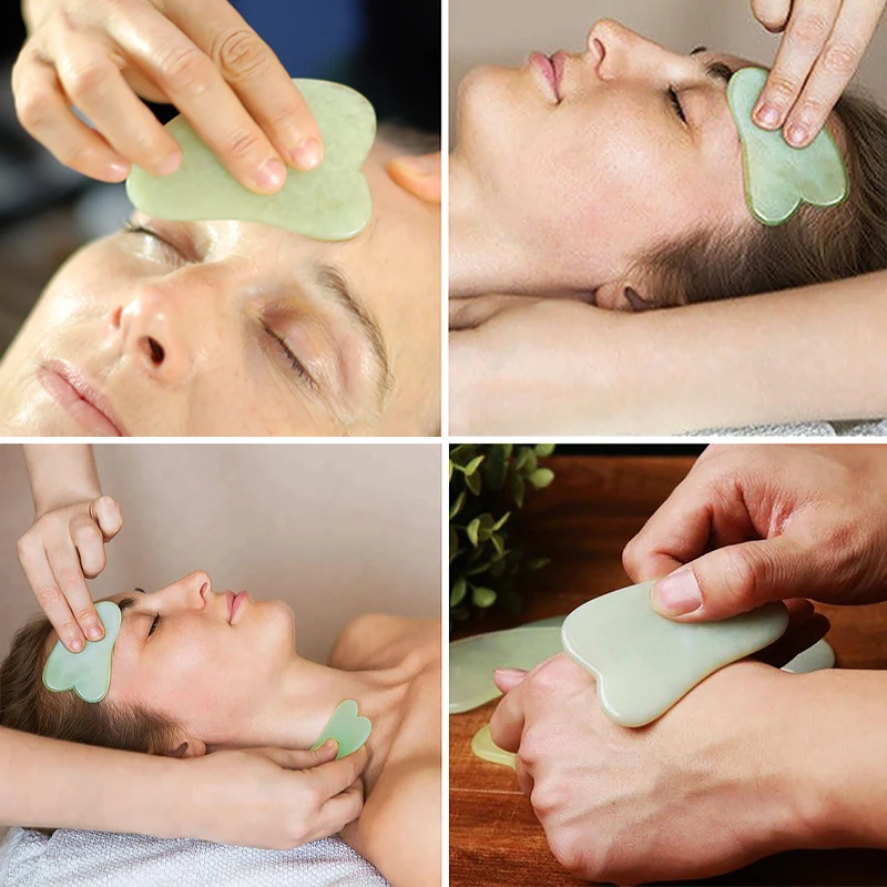 Natural Massage Jade Roller Gua Sha Stone Board Rose Quartz Guasha Plate Massager Scrapers Tools For Face Eyes Neck Back Body