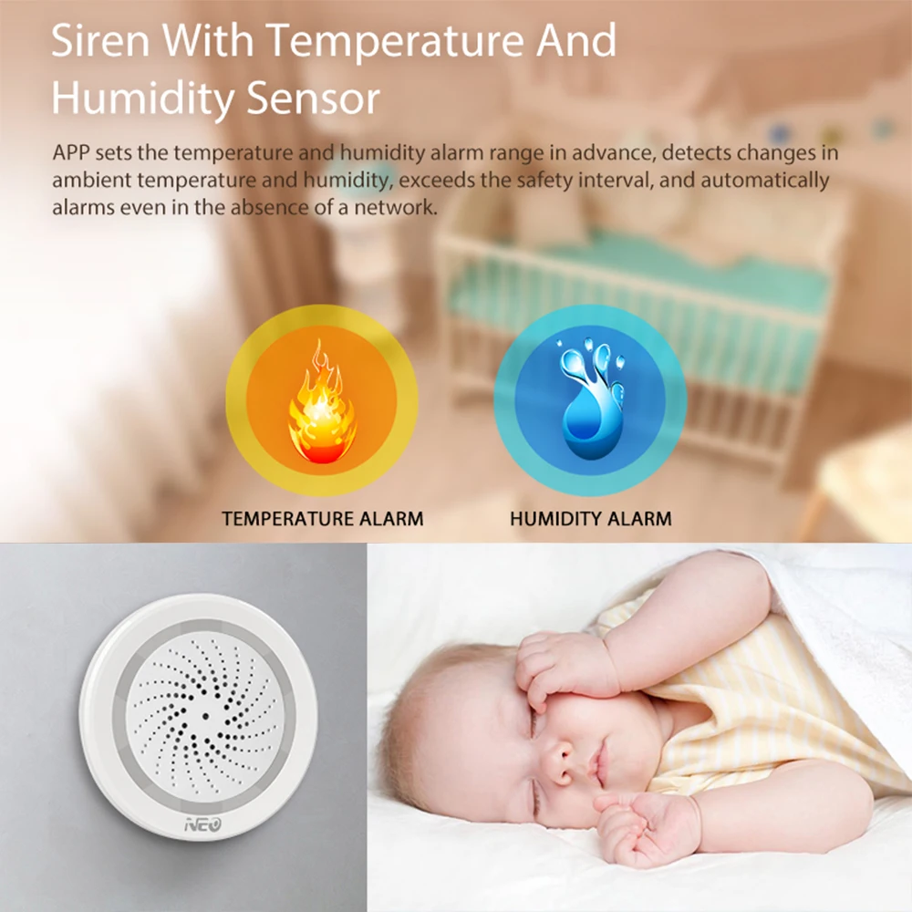 3 в 1 Wi-Fi сирена с датчиком температуры и влажности Tuya Smart Life Alexa Google Home IFTT |