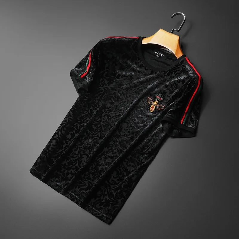 

2021 summer new gold velvet embroidery bee men's short-sleeved T-shirt trend for men