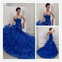 trumpet mermaid 2018 royal blue organza ruffles tiered sexy sweetheart beading debutante party gown mother of the bride dresses