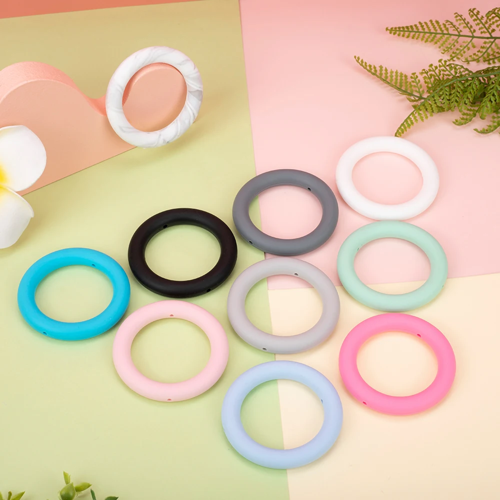 Sunrony-Anillo de dentici&oacute;n para beb&eacute;, cuentas de silicona de 65mm, c&iacute;rculo con agujero, mordedor para beb&eacute;, cuentas de dentici&oacute;n para collar, accesorios de juguete, 10 Uds.-2