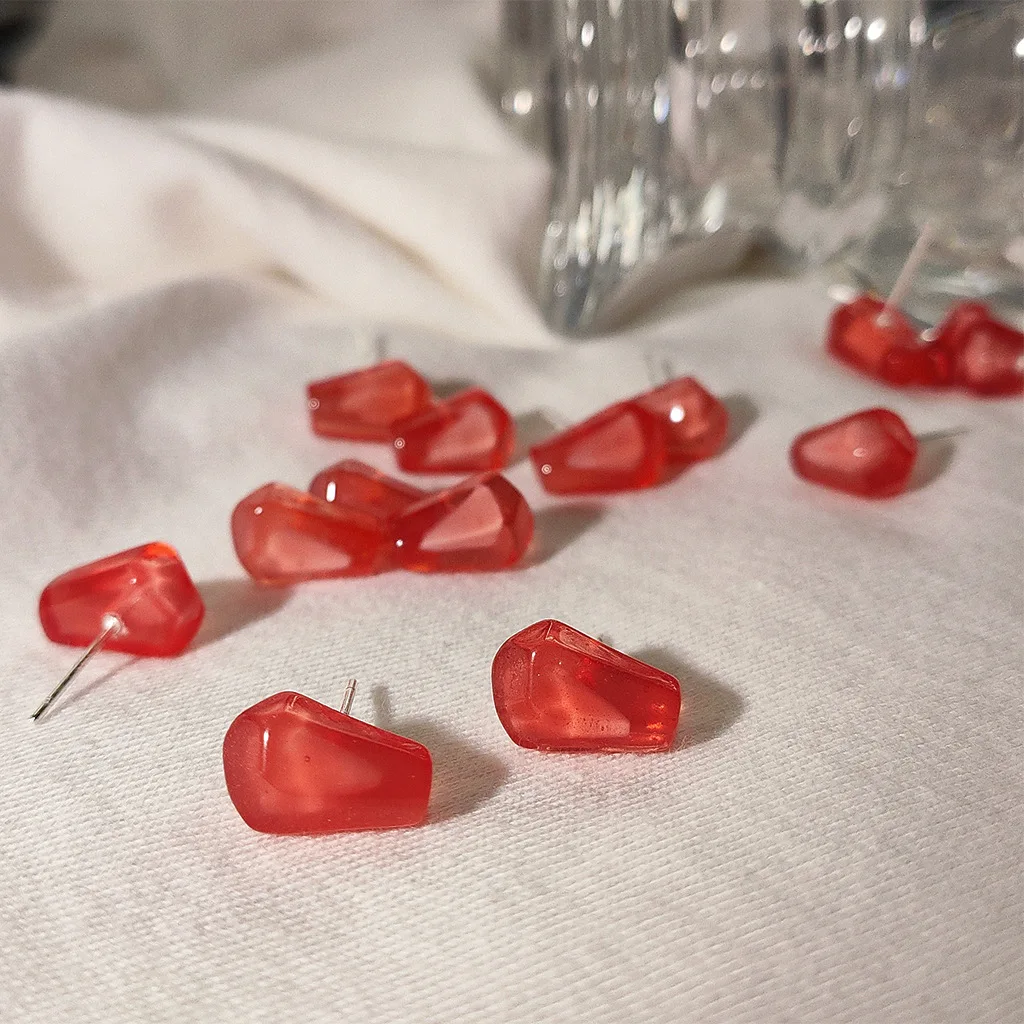 

Cute Pomegranate Seed 925 Silver Needle Resin Earrings Female Temperament Small Personality Fun Creative Earrings