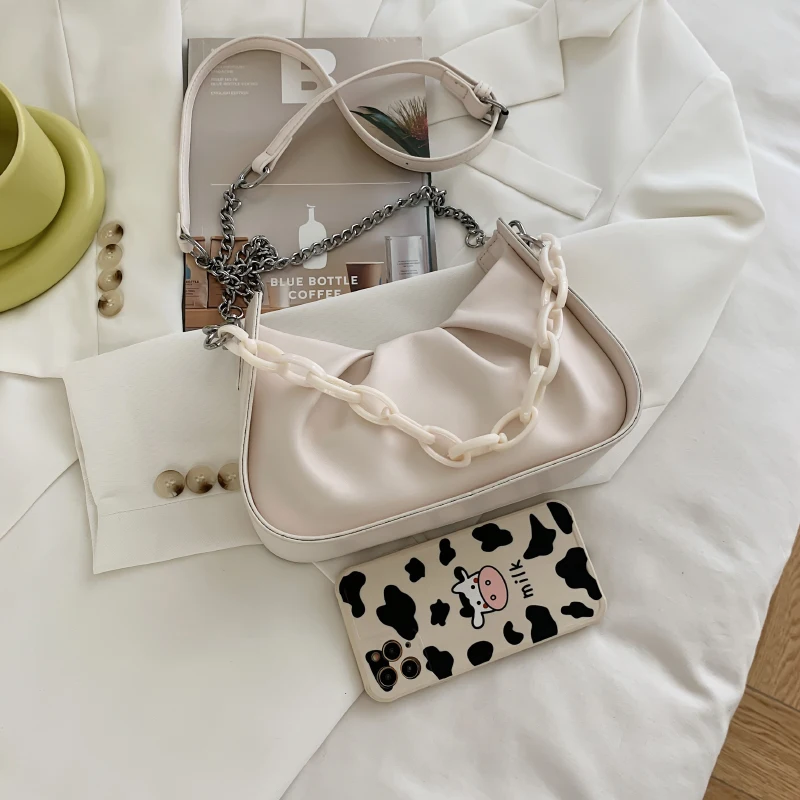 

Chain Design Solid Color PU Leather Crossbody Bag 2021 New Women's Designer Handbag Luxury Fashion Brand Shoulder Purses