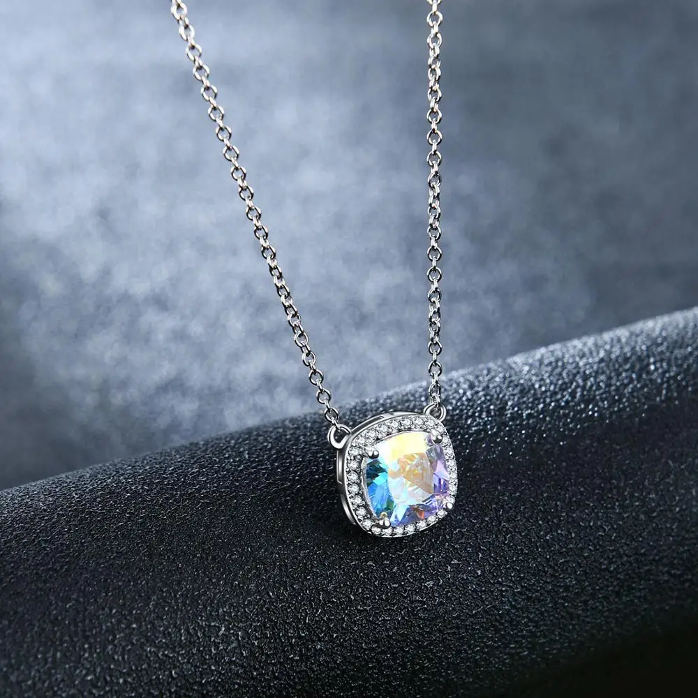 Женское ожерелье из серебра 925 пробы с квадратным кулоном|Ожерелья| |