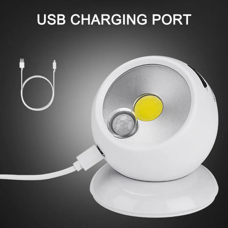 USB Rechargeable Светильник с датчиком движения, беспроводной, водонепроницаемый, для помещений, на открытом воздухе, точечный светильник светодиодный, с батареей безопасности, Ночной светильник, 360 градусов, садовая настенная лампа - Испускаемый цвет: USB Rechargeable