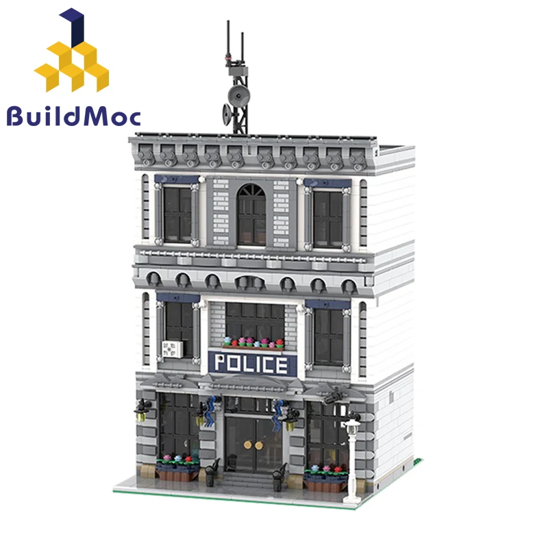 BuildMOC 21474 городской полицейский участок мотоцикл вертолет модель строительные