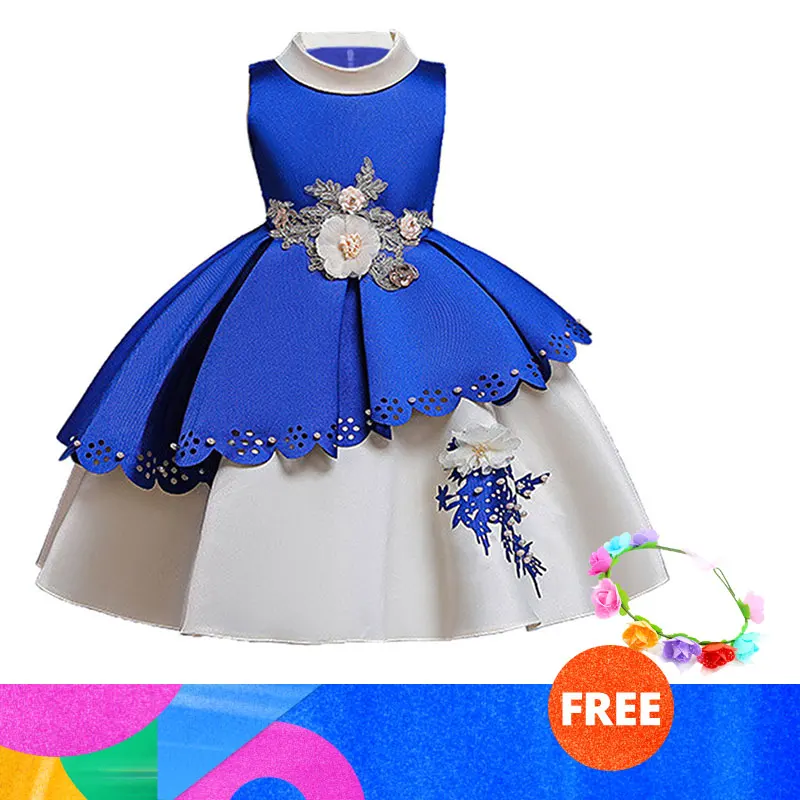 blue Платье для маленьких девочек от 3 до 10 лет, vestidos, Рождественская праздничная одежда принцессы элегантные платья с кружевными лепестками для детей, костюмы для свадебной вечеринки - Цвет: blue