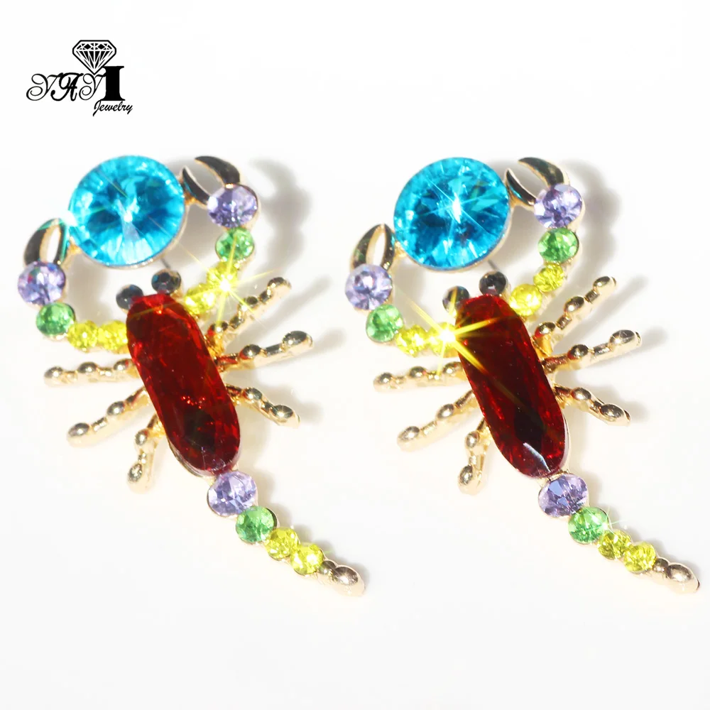 YaYi Jewelry Multi Glass Scorpion  Dangle Women Ancient Gold Color Wear Ear Band Tassel Wedding Stud Drop Hoop Clip Earrings