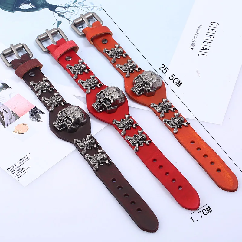 2019 Genuine Leather Women Men Bracelet Bangle Alloy Skull Accessories Fashion Adjustable Jewelry Gift | Украшения и аксессуары