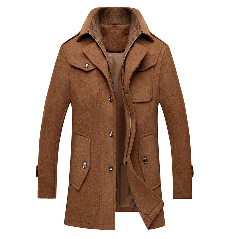 Мужское твидовое пальто свободного размера для отца с двойным воротником на