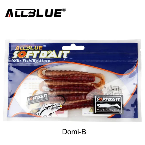 Color B ALLBLUE DOMI одинарная Мягкая приманка с хвостом 2 г/80 мм 8 шт./партия Червячные грубы силиконовая приманка isca Искусственный бас снасти - Цвет: Color B
