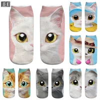 new fashion 3d printed cute cartoon animal summer short socks creative funny cat face pink women happy cotton unisex ankle socks