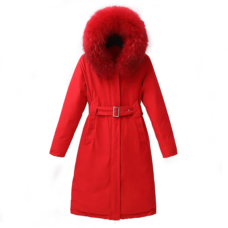 Women Winter Jacket Warm Double-side Wear Parka Coat Long Hooded With Fur Collar Adjustable Waist Casacos De Inverno Feminino