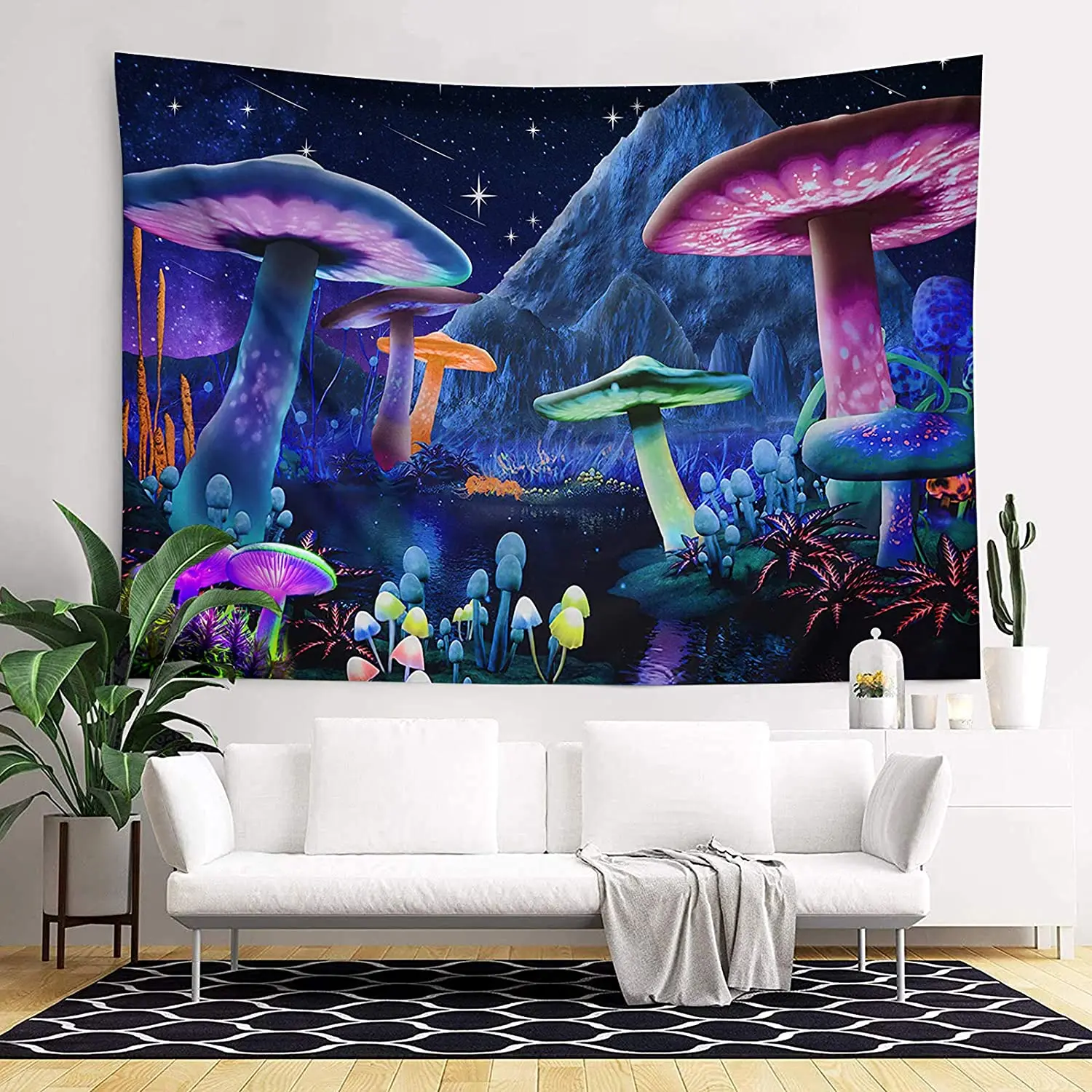 

230*180cm Psychedelic Mushroom Tapestry Starry Sky Tapestry Trippy Wall Fantasy Plant Tapestry Wall Hanging for Home Decor