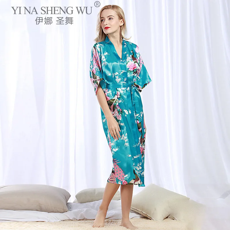 Women Robes for Brides Wedding Robe Sleepwear Pijama Casual Bathrobe Animal Rayon Long Nightgown Japanese Kimono Home Wear | Тематическая