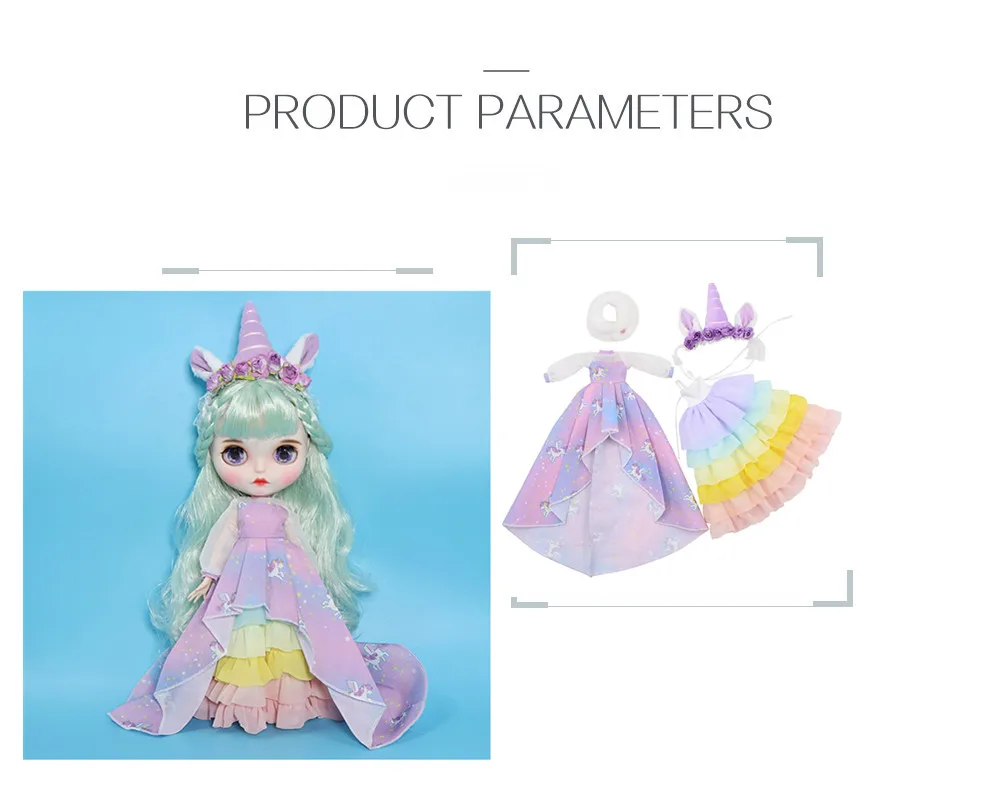 Fortune Days 1/6 Blyth кукольная одежда с изображением единорога платье с накидкой и лентой для волос милая одежда принцессы подарок для девочки ледяная игрушка BJD
