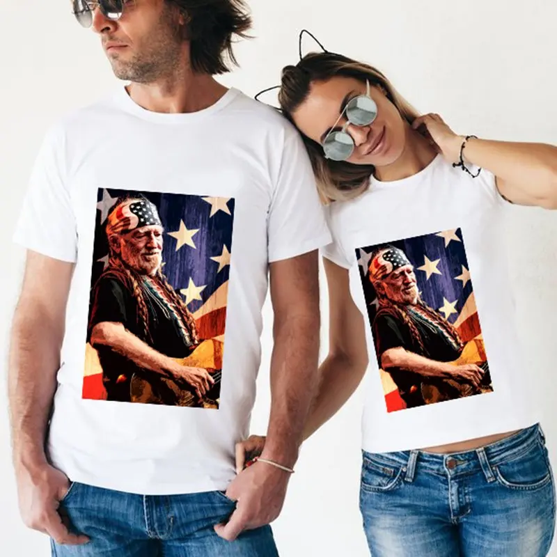 

willie nelson tshirt flag graphic tees women 2021 fashion harajuku shirt streetwear print 90s casual cotton christmas shirts L