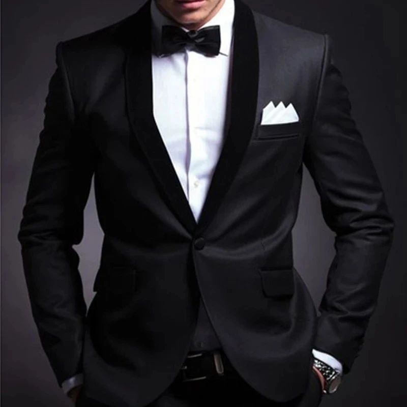 

Black Wedding Tuxedo for Groom 2 Piece Slim Fit Men Suits Set Shawl Lapel Custom Prom Business Boyfriend Jacket with Pants 2021