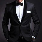 Черный свадебный смокинг для жениха, комплект из 2 предметов, облегающие мужские костюмы, шаль с лацканами, индивидуальная деловая куртка для выпускного вечера-бойфренд с брюками 2021
