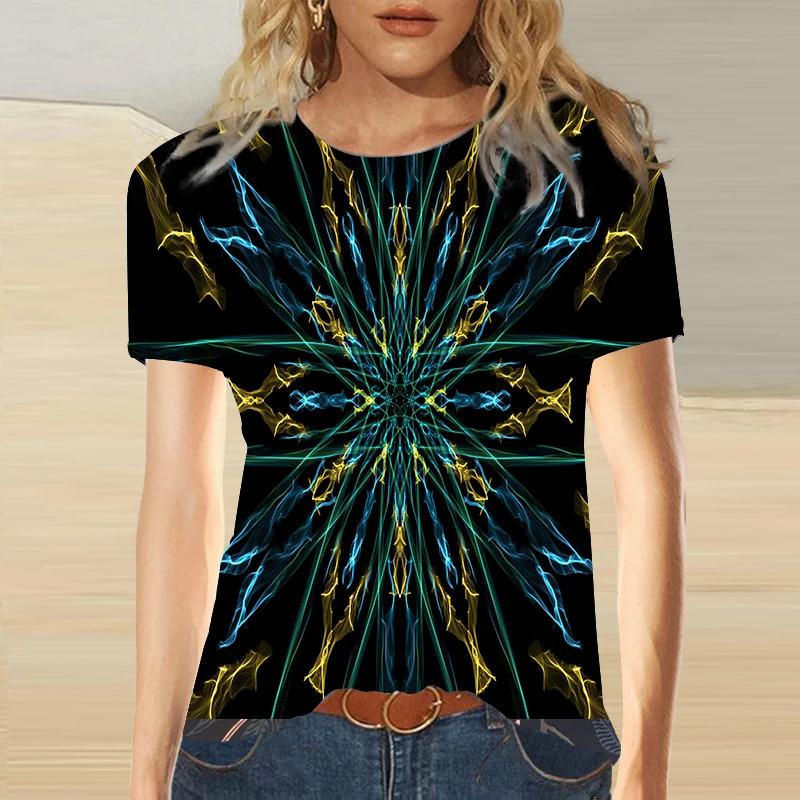 

2021 New Fashion Women Tops for Summer Round Neck Casual Print Loose Short Sleeve Plus Size Female T-Shirt Camisetas De Mujer