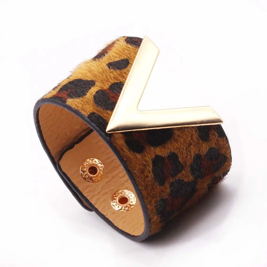 Винтажный кожаный браслет с леопардовым принтом в стиле панк|Браслеты| |