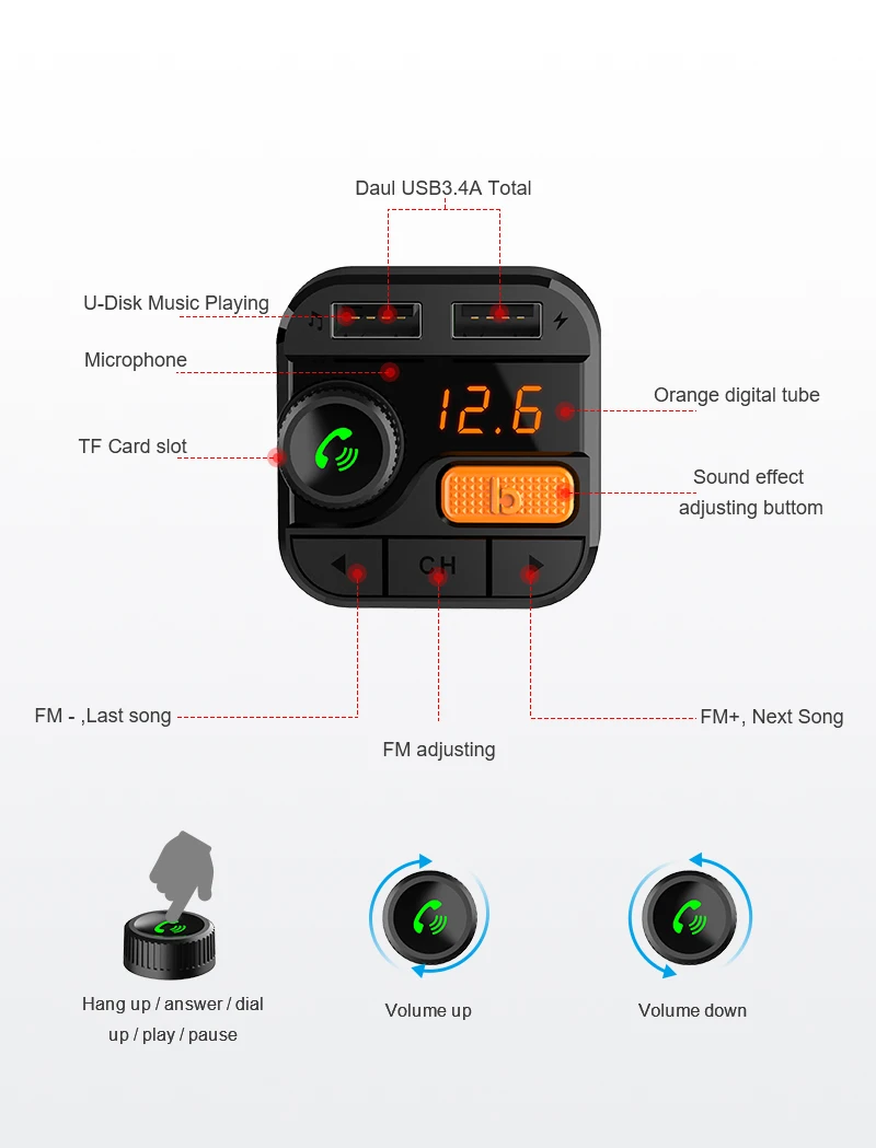 BT82D Bluetooth V5.0 автомобильный комплект MP3-плеер fm-радио Bluetooth Handsfree автомобильный комплект беспроводной fm-передатчик модулятор с USB зарядкой