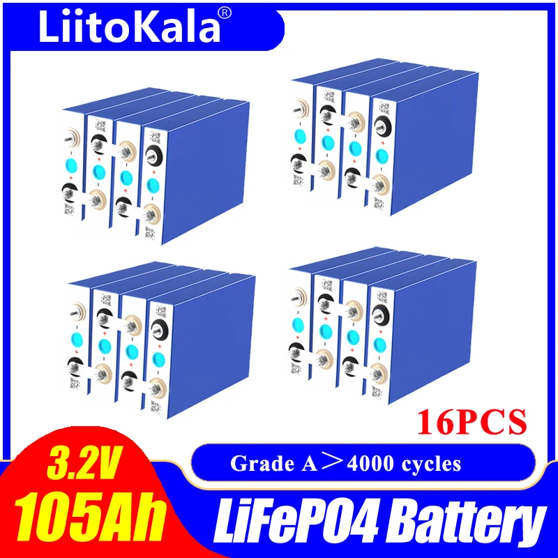 Ceny LiitoKala 3.2V 105Ah Lifepo4 Bateria 3C 300A Rozładowania Dla Majsterkowiczów 12V 24V Elektryczny Samochód Golfowy RV Na Zewnątrz Energii Słonecznej Akumulator