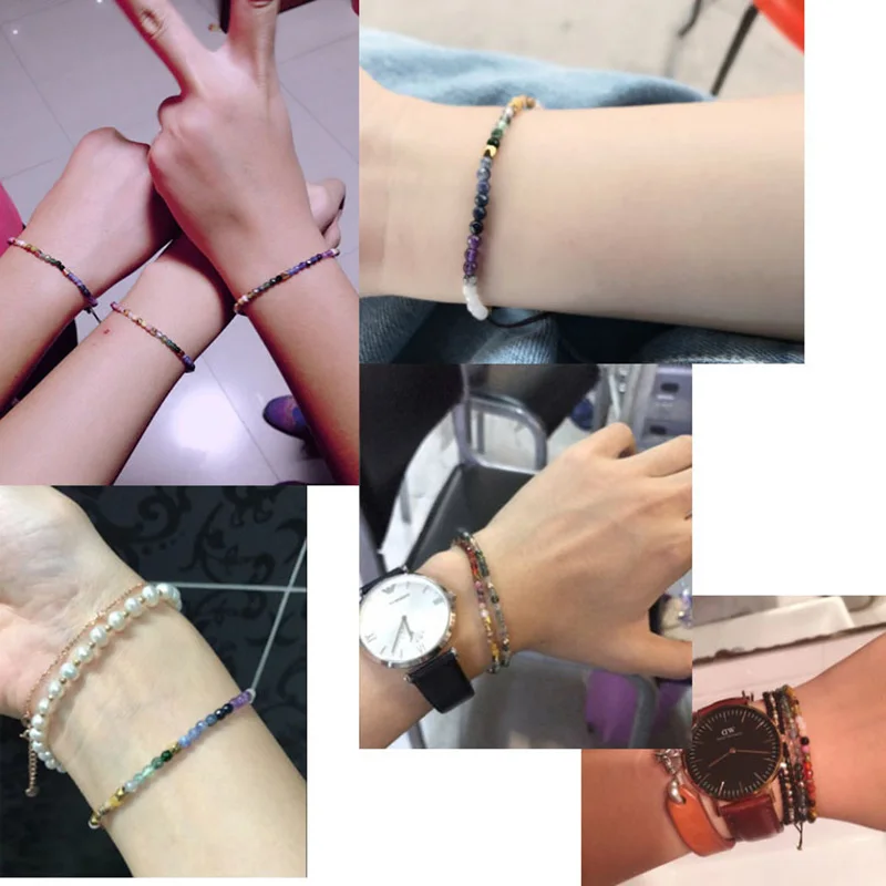 12 Созвездие счастливый тонкий браслет натуральный камень 3 мм бисера 7 Чакра