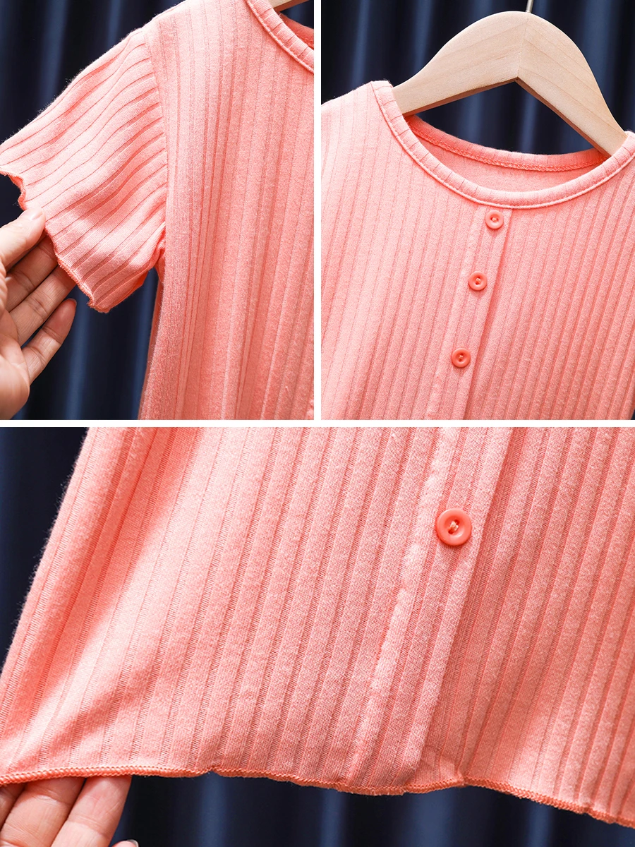 

Children's Short Sleeve T-shirt Girl's Korean Foreign Style Solid Color Round Collar Leisure Top