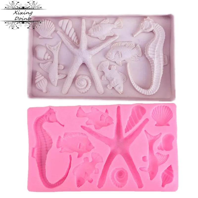 

Силиконовая форма для помадки «сделай сам», морская звезда, раковина для рыбы, ракушка, инструменты для украшения торта, формы для шоколада, ...