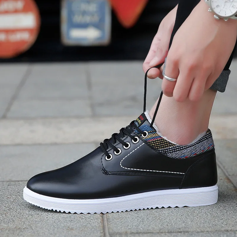 

New style Winter Casual Men Shoes Lace-up Breathable Flat With High Top Warm Plus Velvet Leather Shoes ghn
