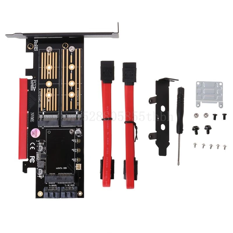 Адаптер PCI-E 3 0 X16 к M.2 SSD PCIE M2 Raiser M Key B mSATA 2 x 7Pin SATA порт NVME AHCI в 1 переходная карта |