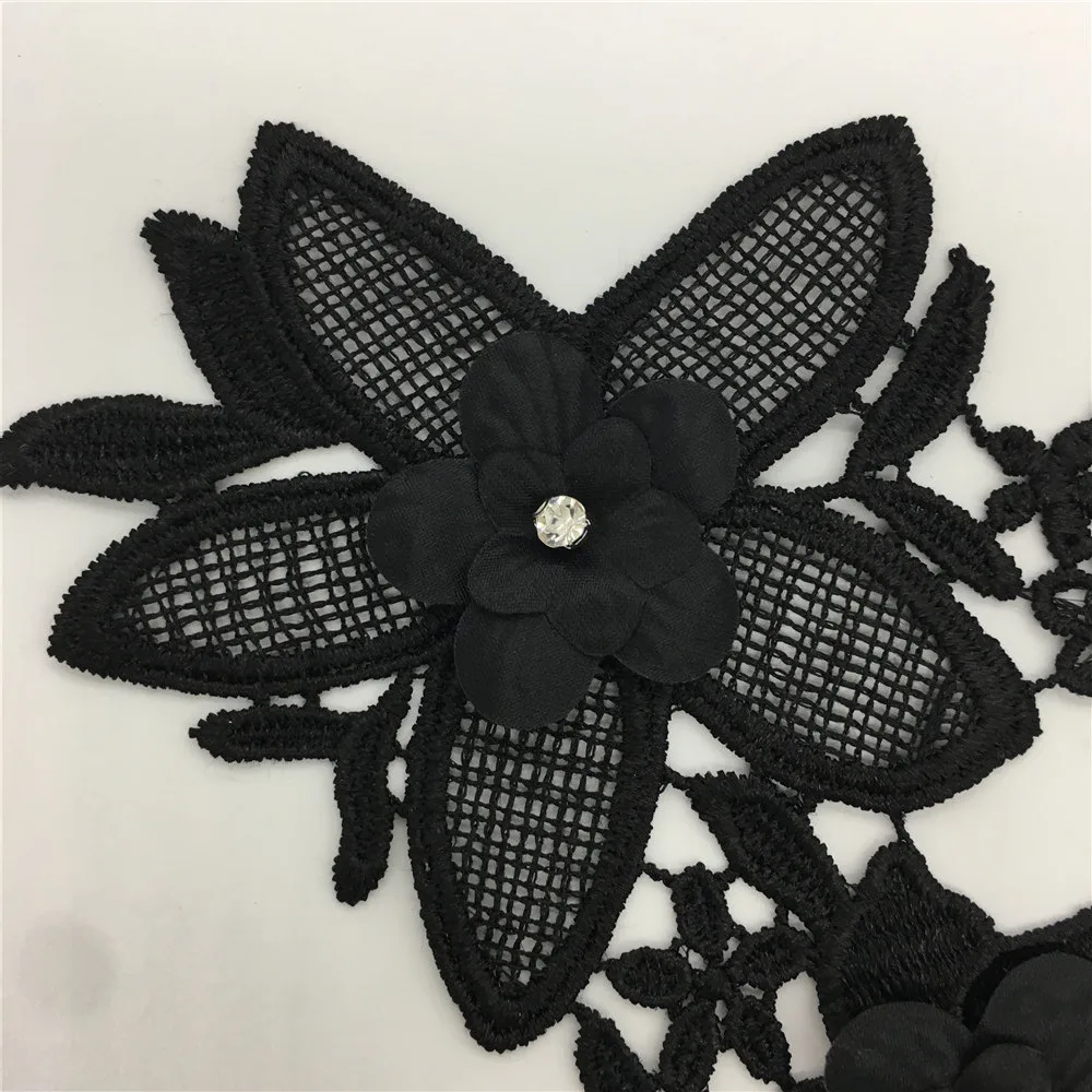 Новая Стильная черная Цветочная аппликация украшенная жемчугом для рукоделия