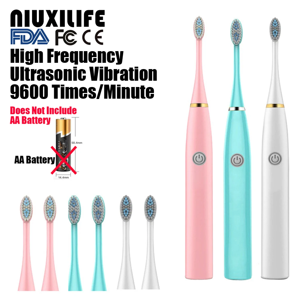 

NIUXILIFE Electric Toothbrush Couple Ultrasonic Adult Non-Rechargeable Soft Hair Automatic Waterproof 3 Brush Head Travel Set