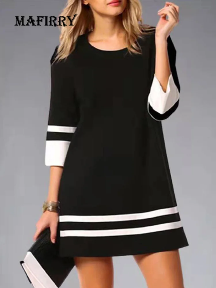 

2022 Spring Autumn Three Quarter Casual Dress Round Neck Patchwork Mini Dresses For Women Elegant Female Party Dress Vestidos