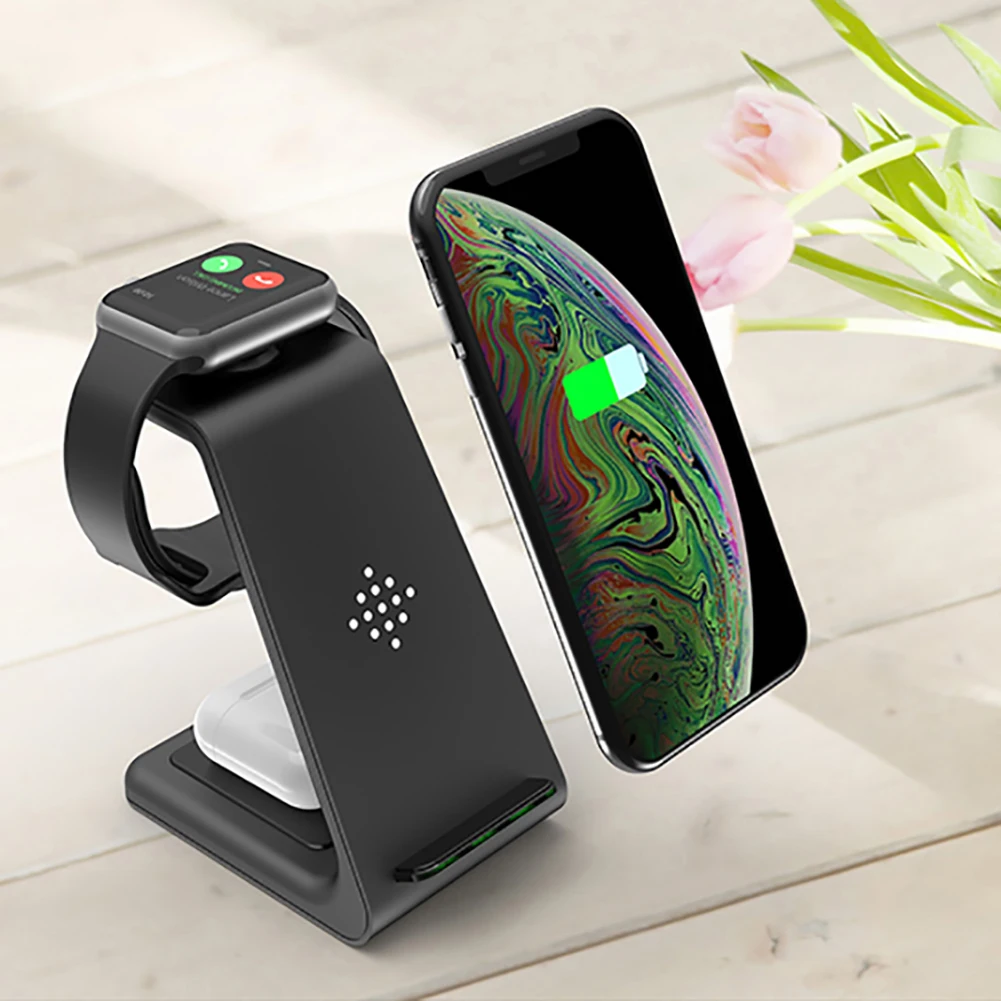 QI 3 в 1 Беспроводное зарядное устройство для Iphone 11/XS/X/Airpods pro/Iwatch 5/4 Быстрая зарядка