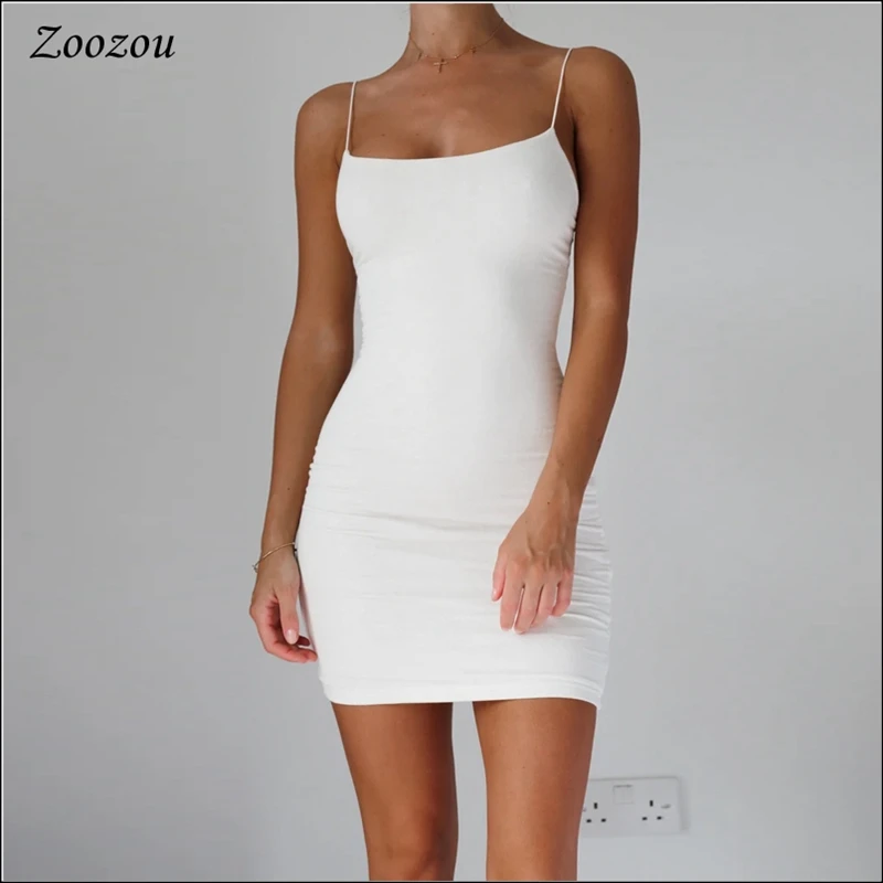 

Women Spaghetti Strap Tight Strapless Dress Ladies Mini Sexy Slash Neck Evening Party Club Dress 2020 Summer Clothing Custom