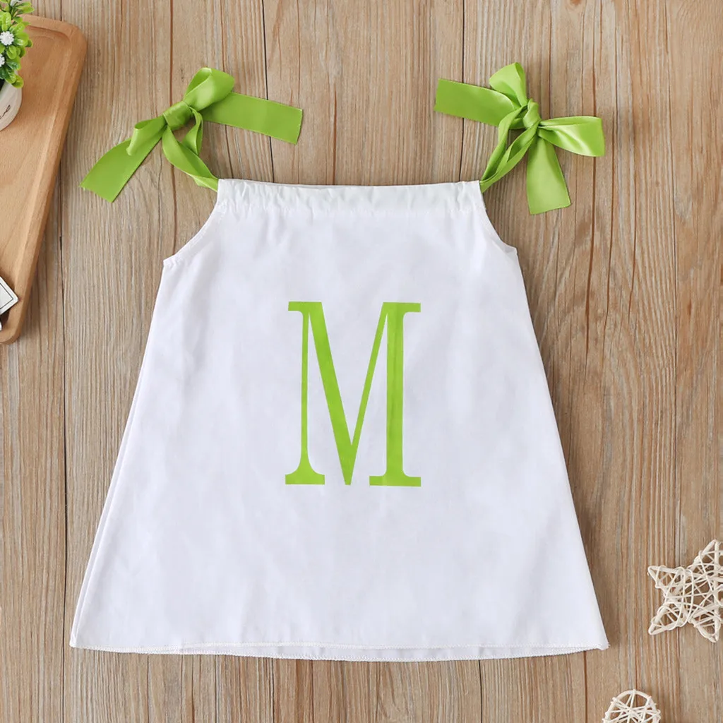Одежда для детей маленьких девочек платье с буквенным принтом и ремни подвески