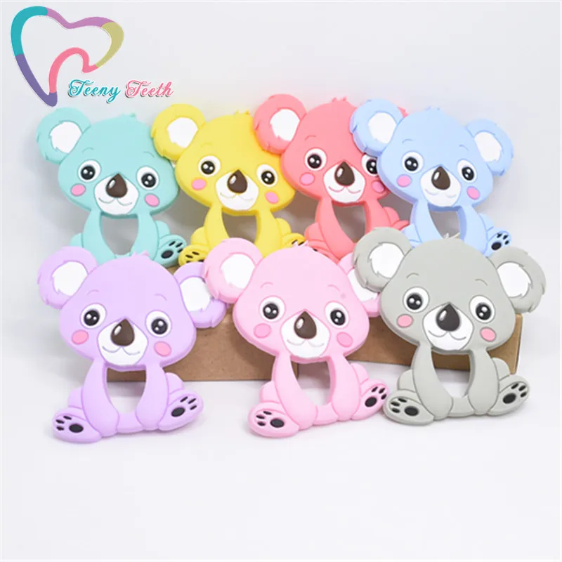 

50 PCS Cartoon Animal Koala Silicone Teething Pendants,BPA Free Baby Chewable Toy Silicone Koala Teething Toy Pendants 8 Colors